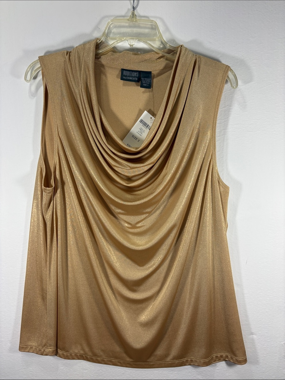 Chico's Shimmery Gold Drape Neck Sleeveless Camisole